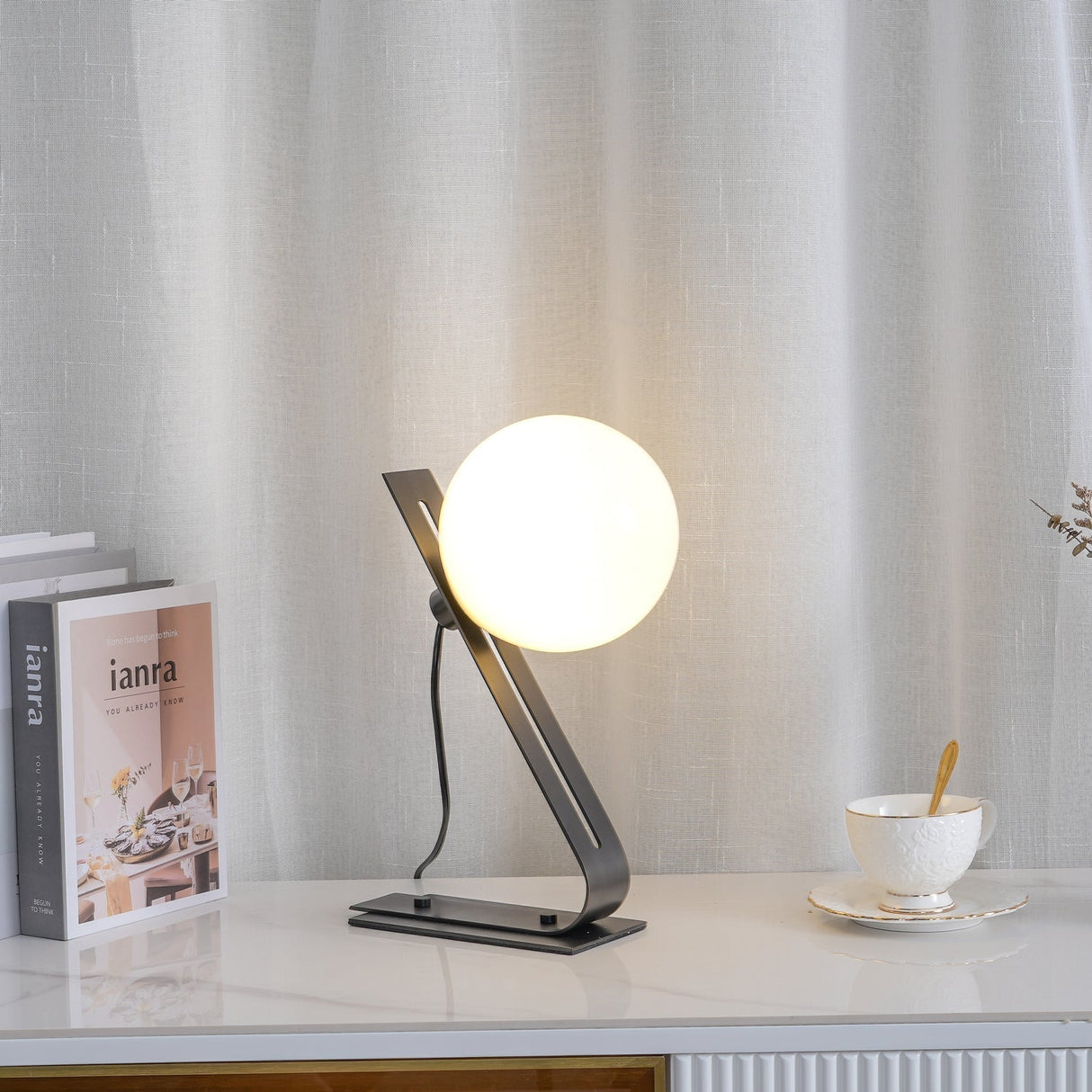 Modern Table Lamp  Glass Globe Brass Frame Design - Detailed view