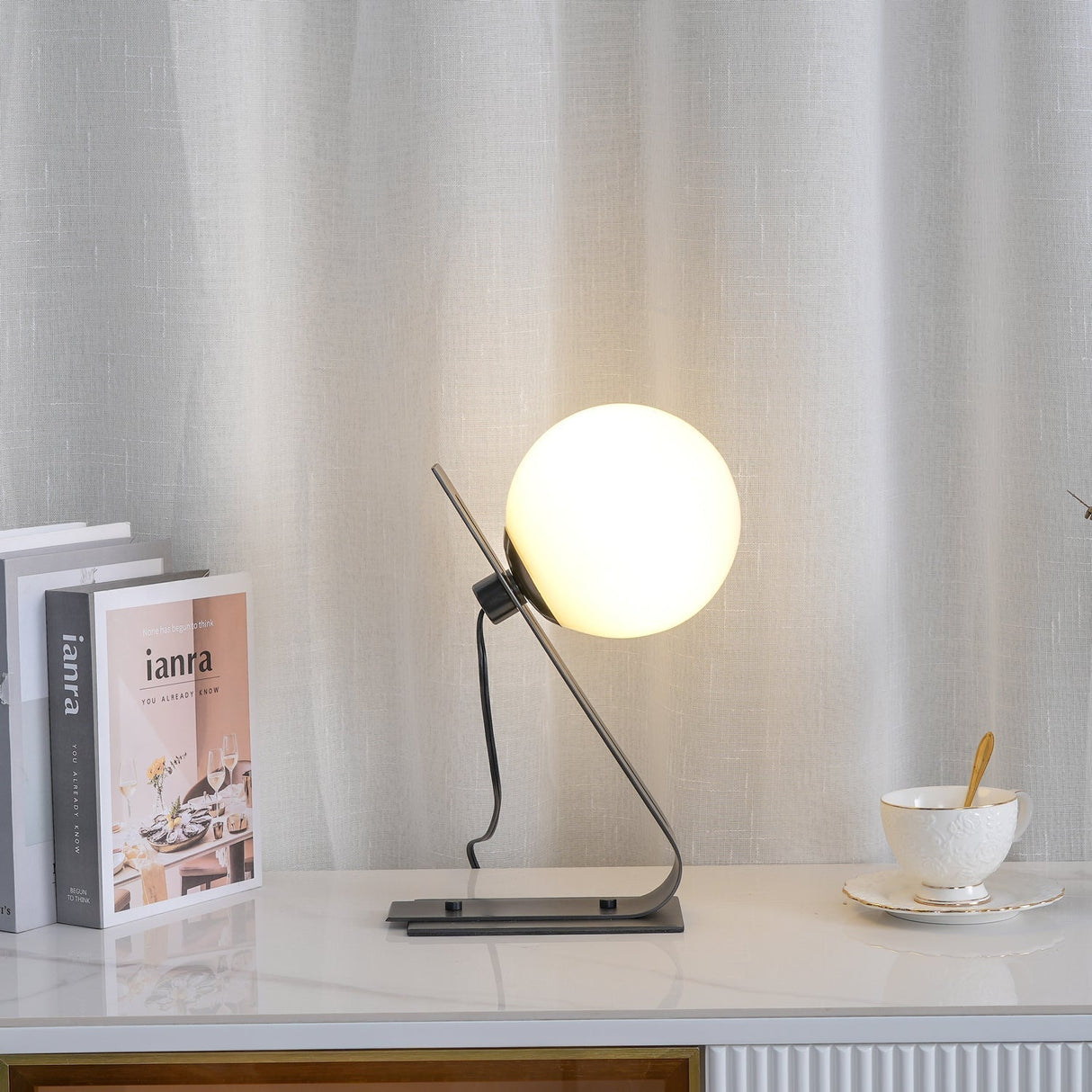 Modern Table Lamp  Glass Globe Brass Frame Design - Product example