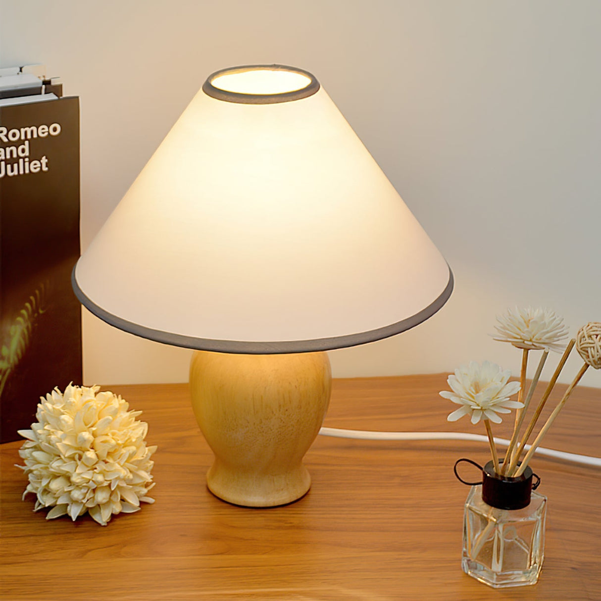 Classic Table Lamp  Natural Wood Base White Shade - Product detail 8