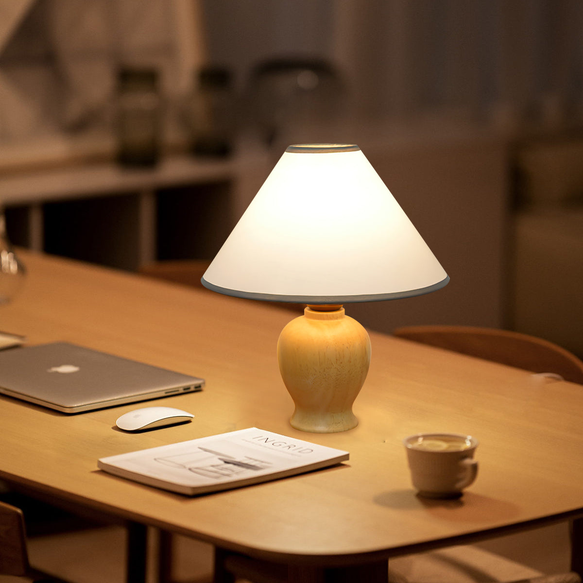 Classic Table Lamp  Natural Wood Base White Shade - Product detail 9