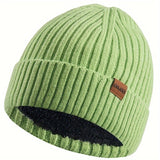 Ribbed Winter Accessories Set  Soft Knit Hat Scarf Gloves with Leather Details - Product detail 9