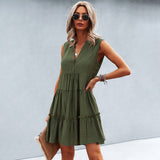 Summer Mini Dress  Tiered Cotton Blend V-Neck Design - Product detail 8