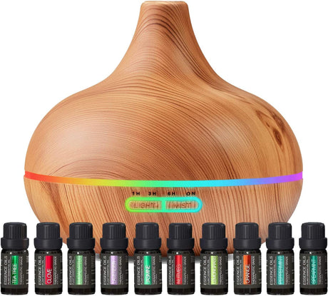 Ultrasonic Essential Oil Diffuser  400ml Wood Grain Design with LED Lighting - Product showcase