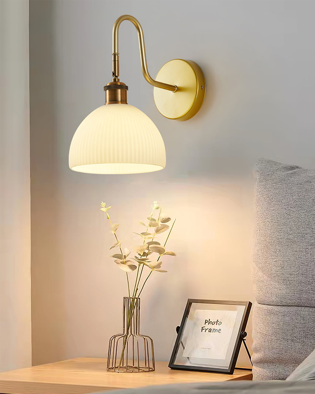 Modern Wall Sconce  Brass Finish With Glass Shade - Detailed view