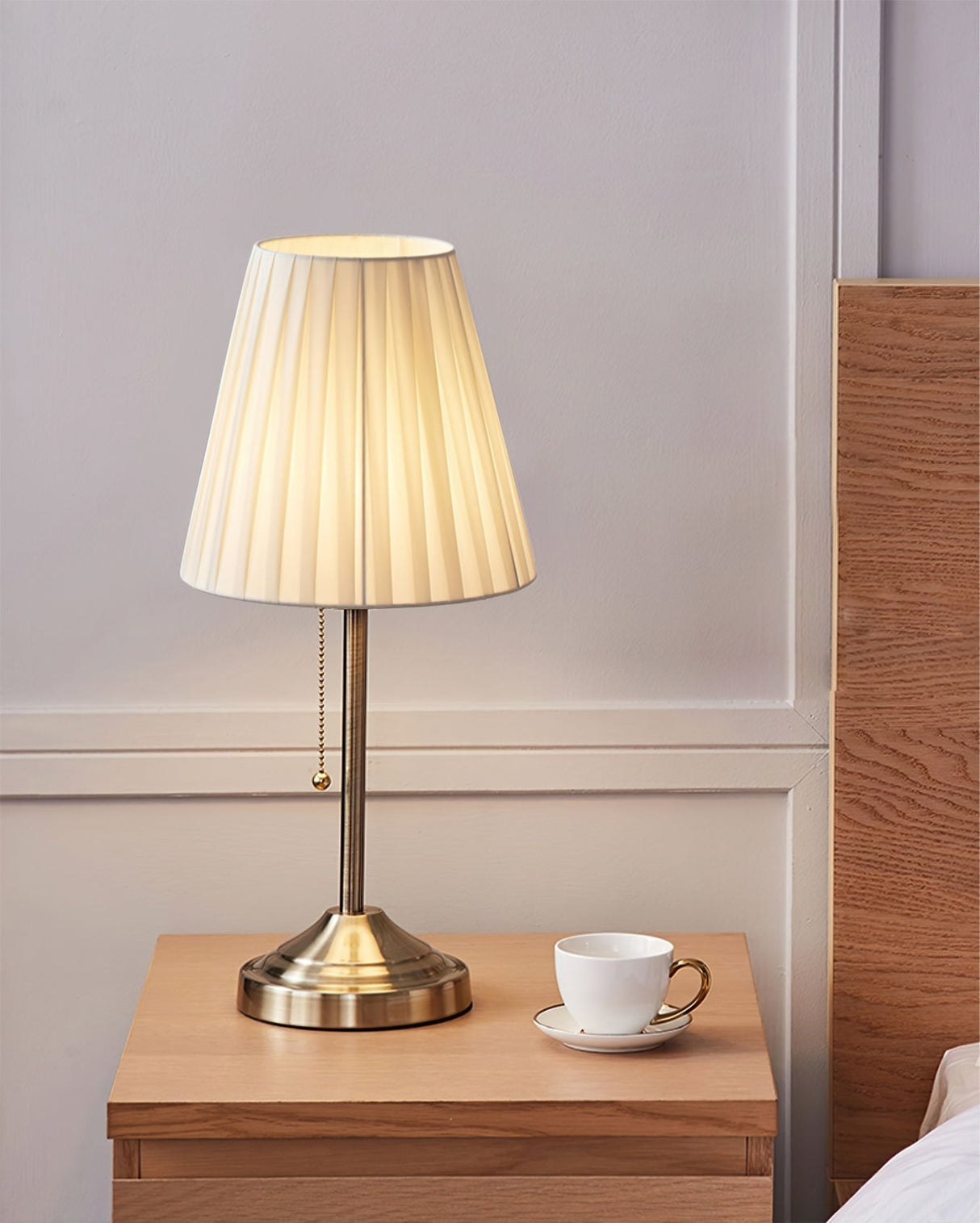 Modern Table Lamp  Brushed Metal Base With Pleated Shade - Product detail 4