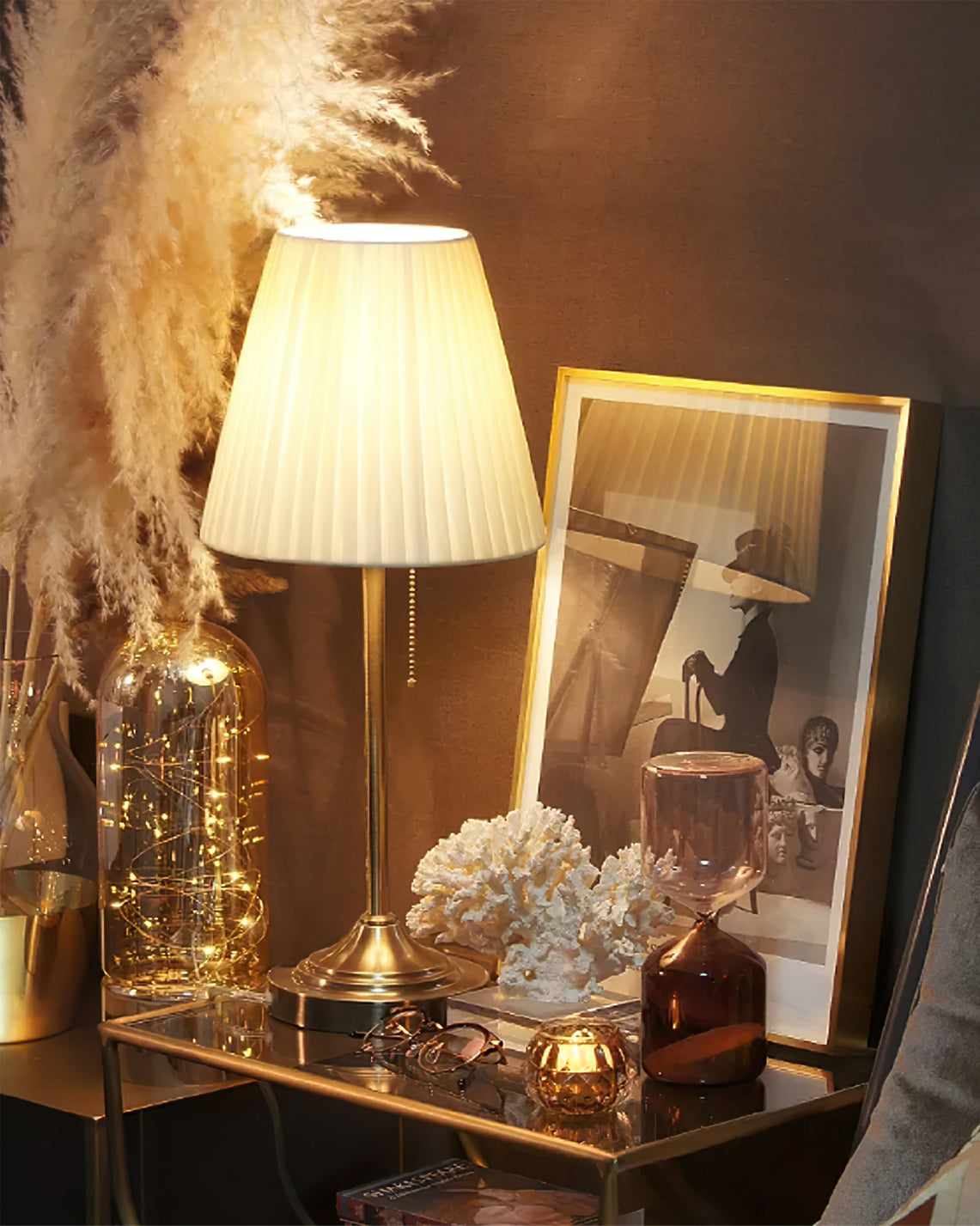 Modern Table Lamp  Brushed Metal Base With Pleated Shade - Product detail 9
