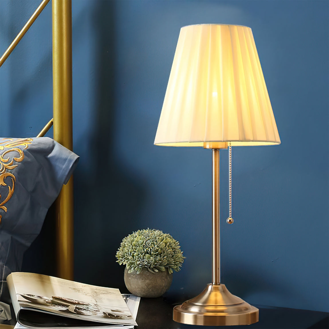 Modern Table Lamp  Brushed Metal Base With Pleated Shade - Product detail 8