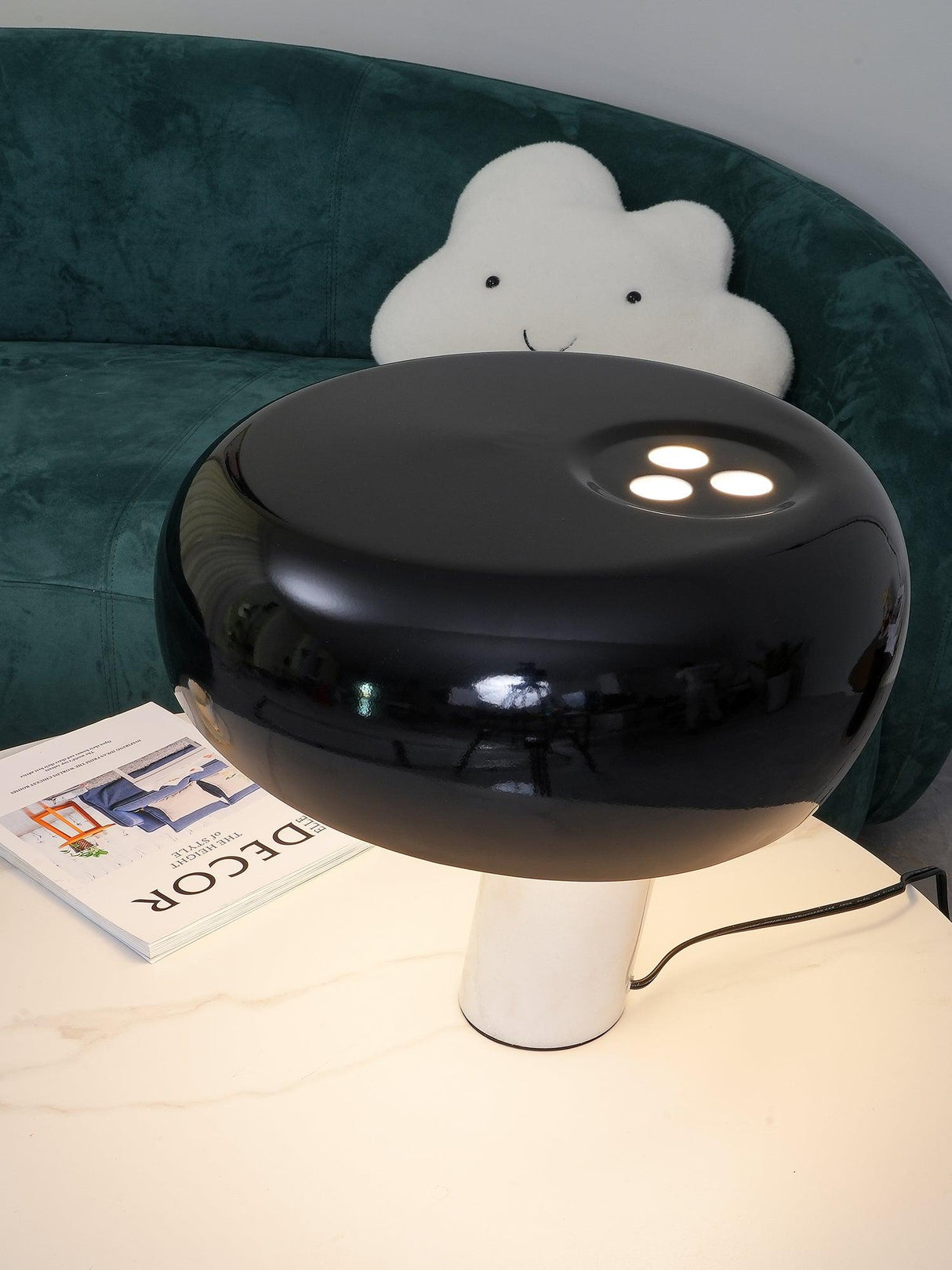 Modern Marble Table Lamp  Carrara Base Black Dome Shade - Product detail 67