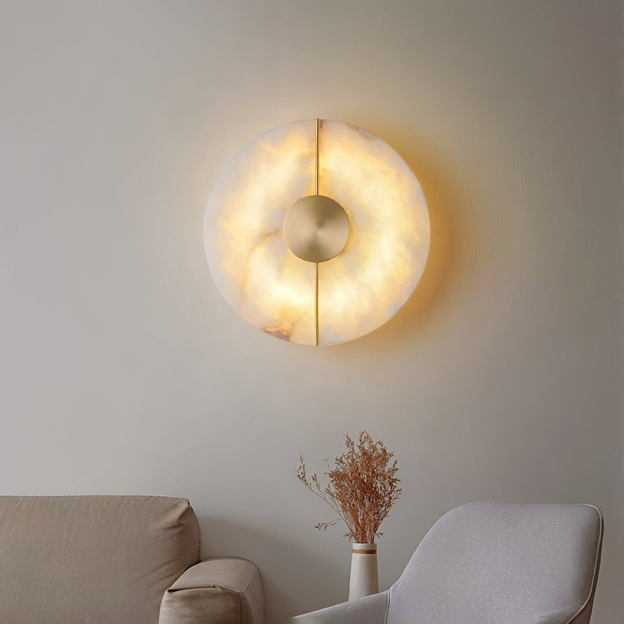 Art Deco Wall Lamp  Refined Stone  Gold Circle Design - Product example