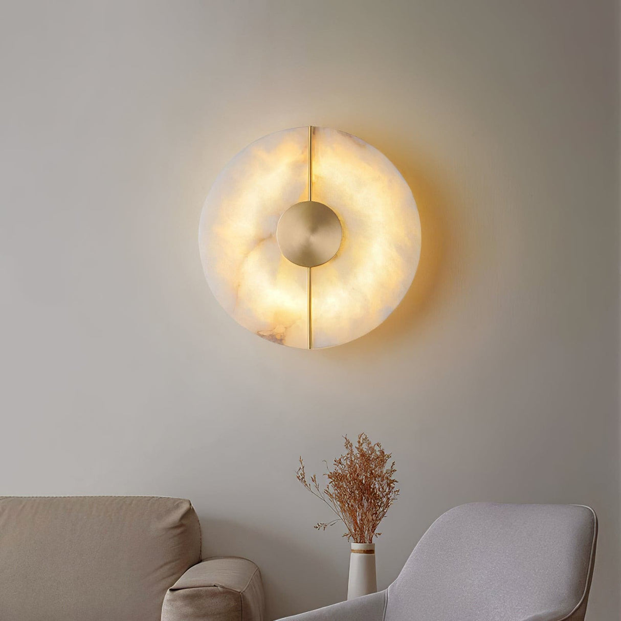 Art Deco Wall Lamp  Refined Stone  Gold Circle Design - Detailed view