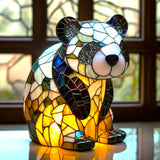Stained Glass Table Lamp  Wolf Design with Mosaic Pattern - Detailed view