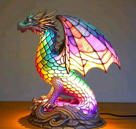 Stained Glass Table Lamp  Wolf Design with Mosaic Pattern - Product detail 12