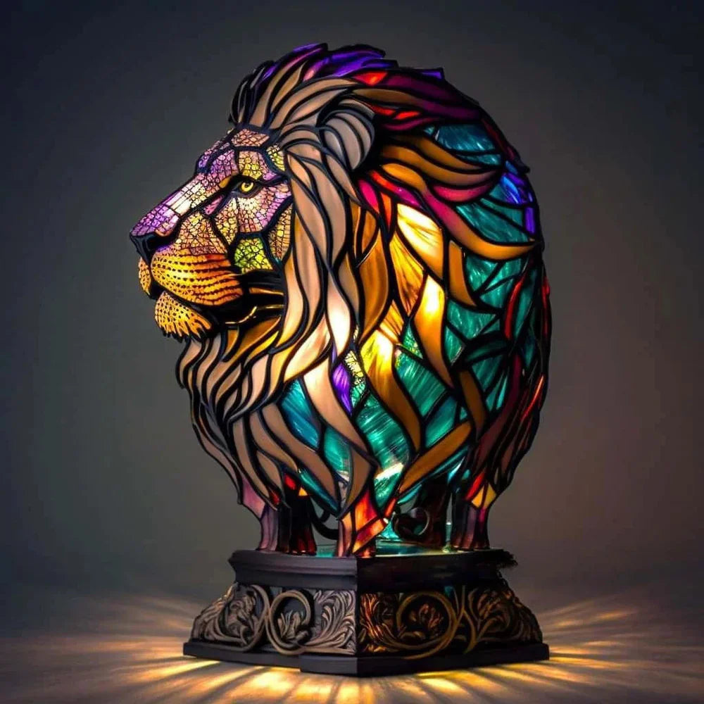 Stained Glass Table Lamp  Wolf Design with Mosaic Pattern - Product detail 15