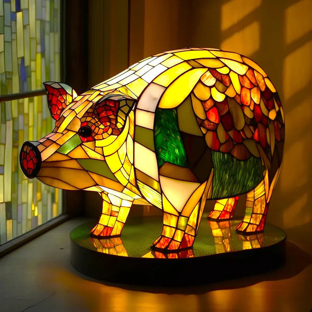 Stained Glass Table Lamp  Wolf Design with Mosaic Pattern - Product example