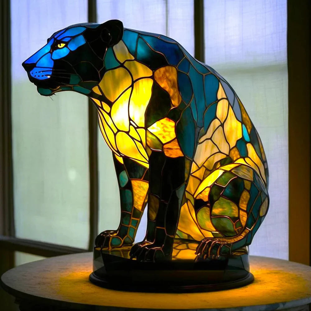 Stained Glass Table Lamp  Wolf Design with Mosaic Pattern - Product detail 4