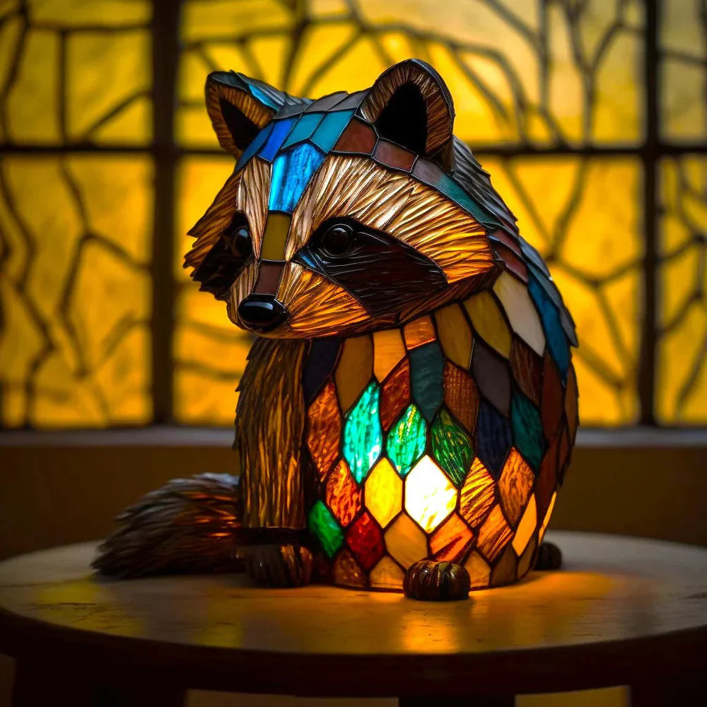 Stained Glass Table Lamp  Wolf Design with Mosaic Pattern - Product detail 5