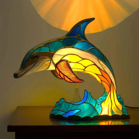 Stained Glass Table Lamp  Wolf Design with Mosaic Pattern - Product detail 6