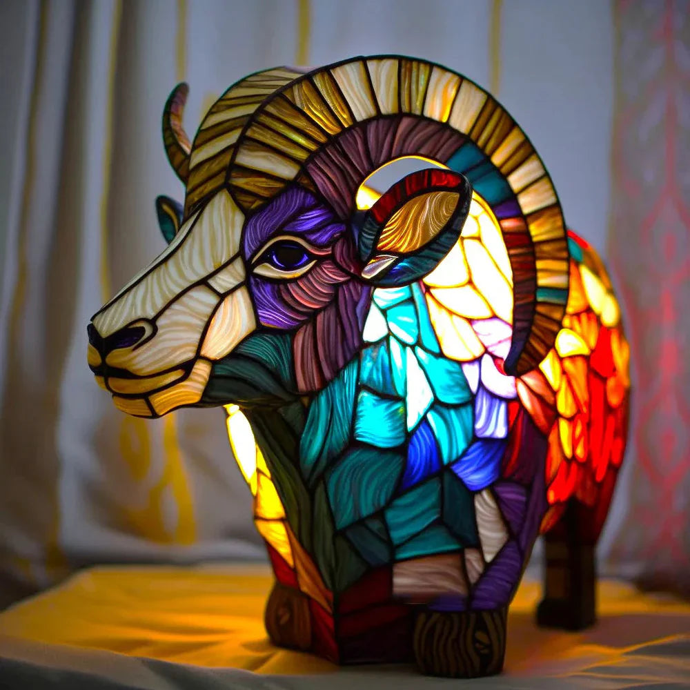 Stained Glass Table Lamp  Wolf Design with Mosaic Pattern - Product detail 7