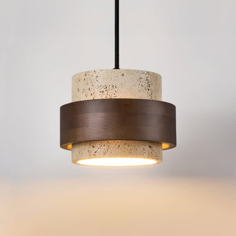 Modern Pendant Light  Travertine Wood Layered Design - Product showcase