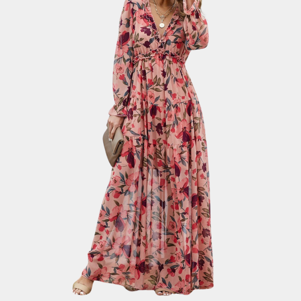 Floral Maxi Dress  V-Neck Long Sleeve Summer Design - Product detail 4