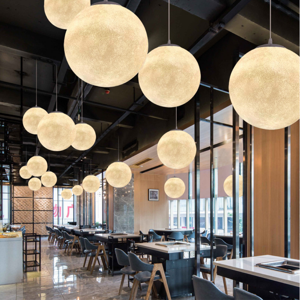 Moon Pendant Light  Lunar Pattern Hanging Globe - Detailed view