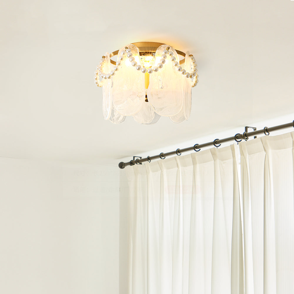 Pearl Ceiling Light  Golden Frame With Glass Panels - Detailed view