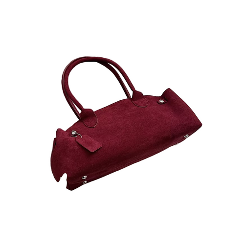 French Suede Shoulder Bag  Elegant Dual-Carry Design - Detailed view