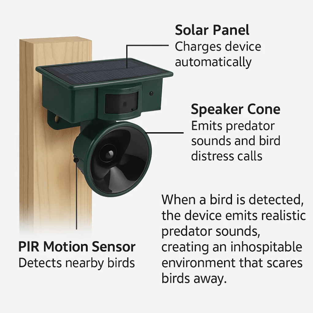 Motion Activated Bird Deterrent  Solar Powered Outdoor Repeller - Detailed view