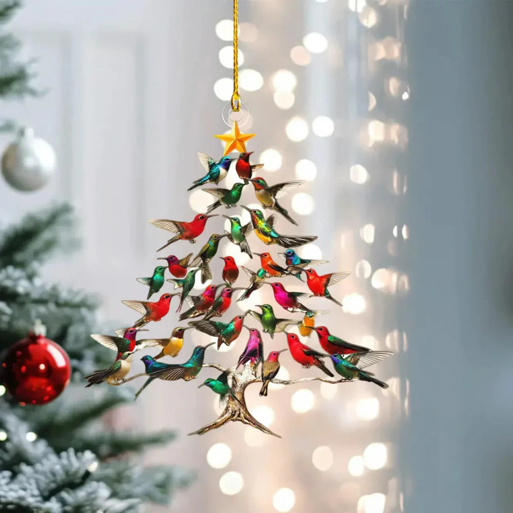 Hummingbird Christmas Tree Ornament  Colorful Bird Holiday Decoration - Product showcase