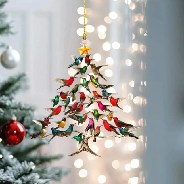 Hummingbird Christmas Tree Ornament  Colorful Bird Holiday Decoration - Product showcase