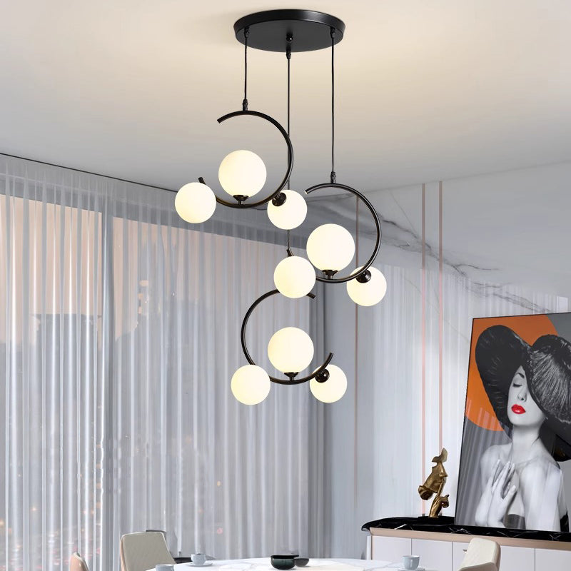 Modern LED Pendant Light  Black Curved Arms With Glass Globes - Product detail 6