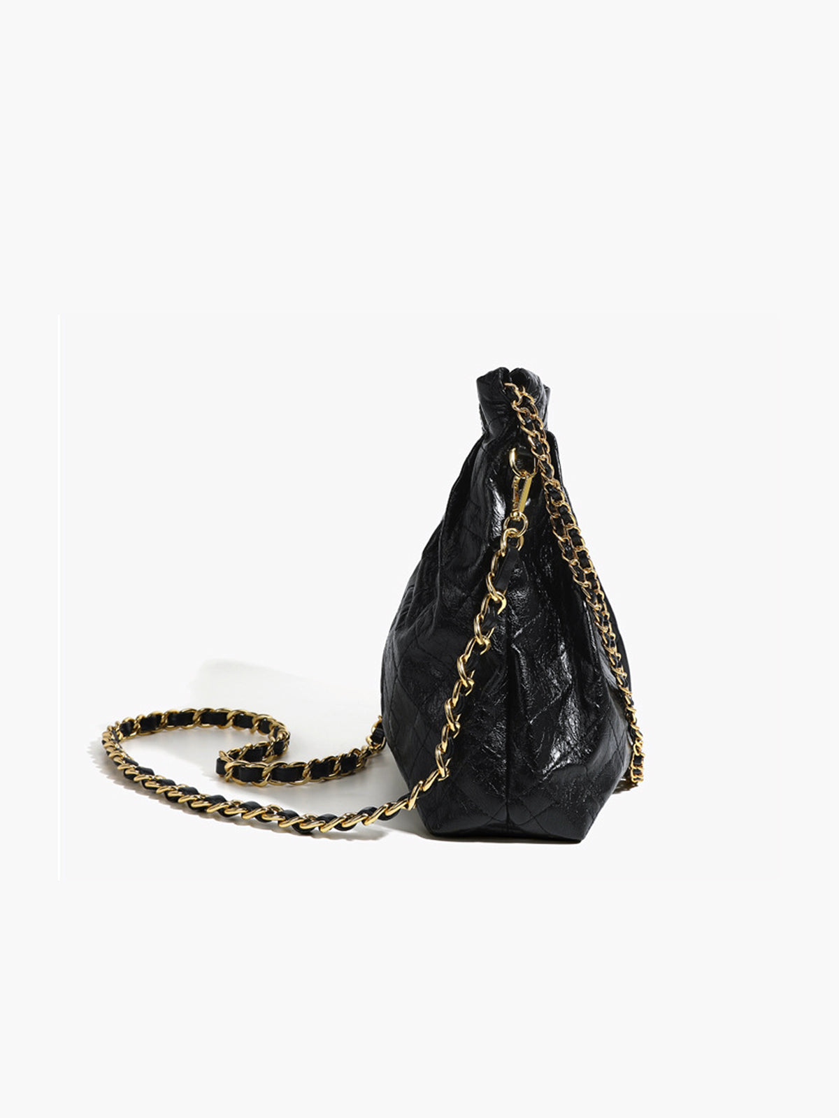 Vintage Chain Shoulder Bag  Textured Black Leather With Gold Hardware - Product example