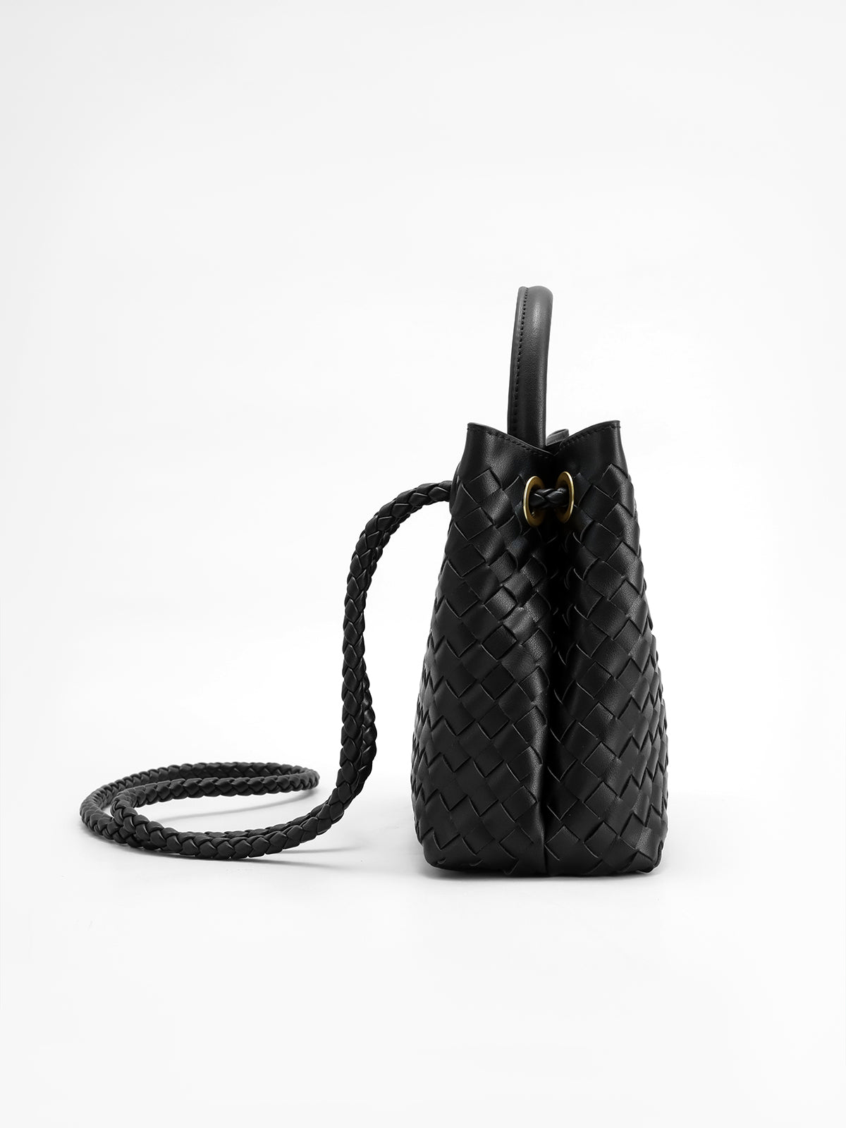 Woven Leather Handbag  Gold Twist Lock Detail - Detailed view