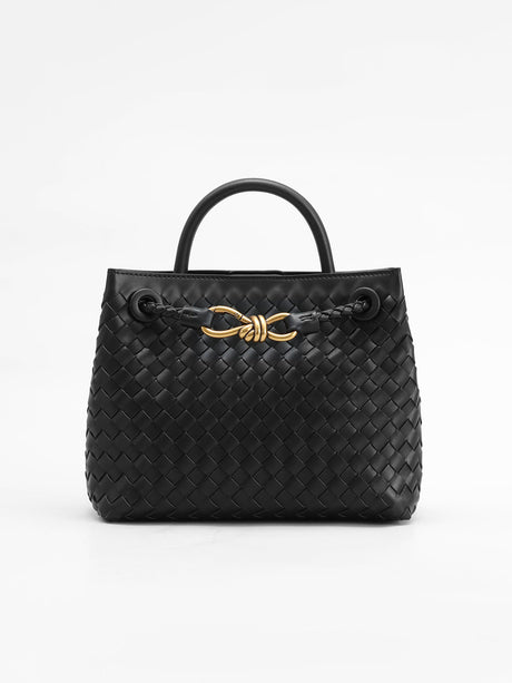 Woven Leather Handbag  Gold Twist Lock Detail - Product showcase