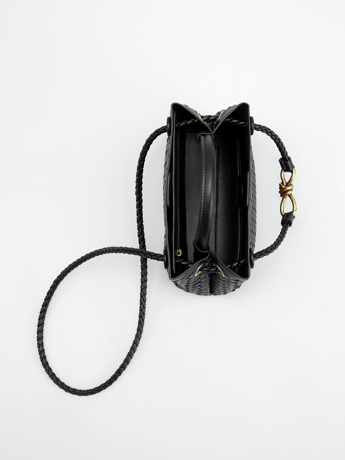 Woven Leather Handbag  Gold Twist Lock Detail - Product example