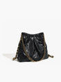 Vintage Chain Shoulder Bag  Textured Black Leather With Gold Hardware - Product showcase