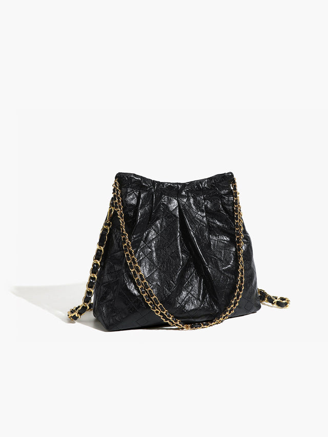 Vintage Chain Shoulder Bag  Crinkled Leather Effect - Product showcase