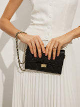 Quilted Chain Clutch Bag  Classic Diamond Pattern Leather Look - Product example