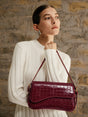 Croc Pattern Shoulder Bag  Wine Red Vegan Leather Design - Product showcase