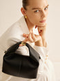 Minimalist Hobo Handbag  Black Leather-Look With Gold Hardware - Detailed view