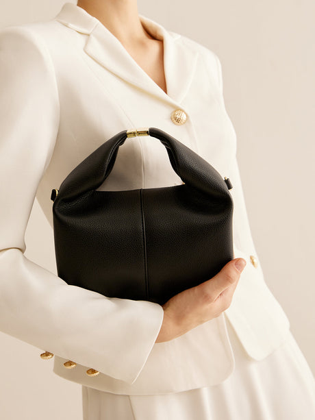 Minimalist Hobo Handbag  Black Leather-Look With Gold Hardware - Product showcase