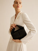 Minimalist Hobo Handbag  Black Leather-Look With Gold Hardware - Product detail 5