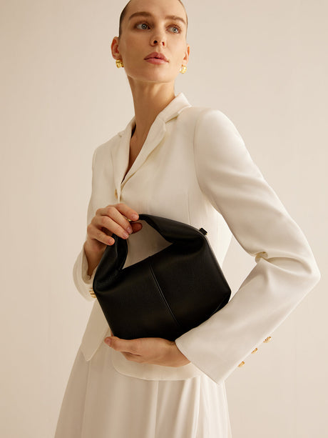 Minimalist Hobo Handbag  Black Leather-Look With Gold Hardware - Product detail 5
