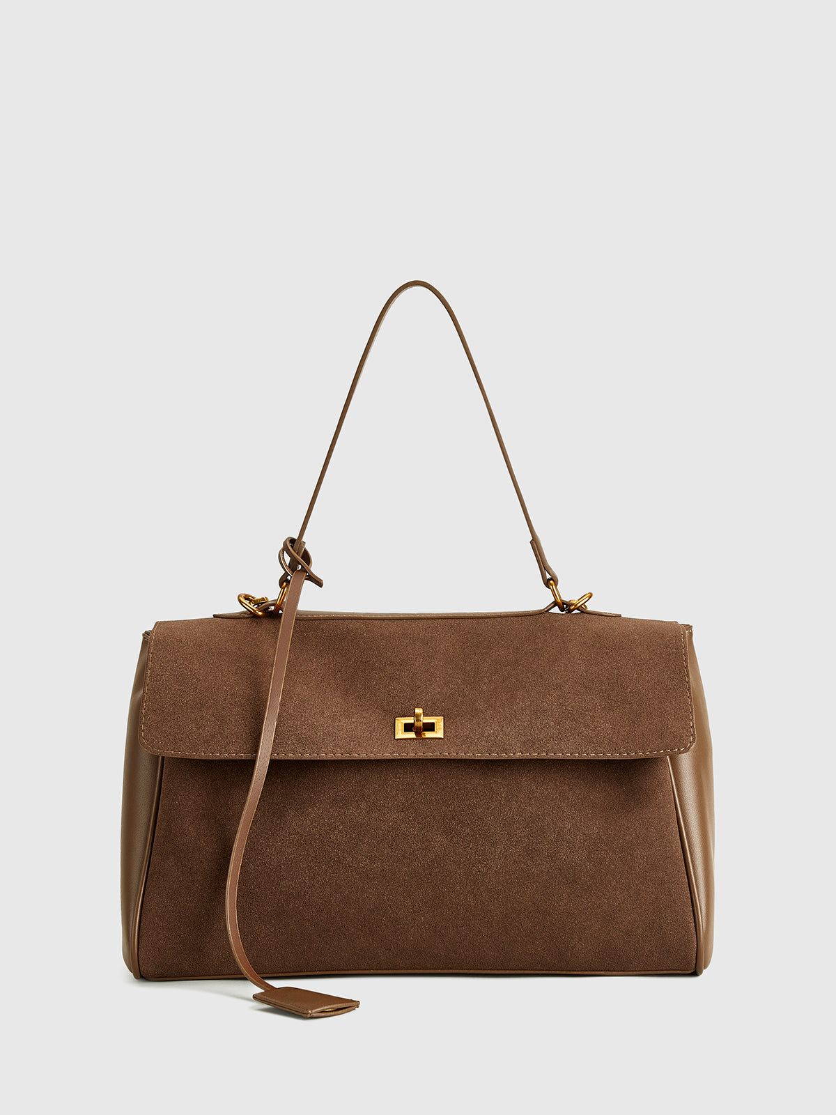 Classic Suede Shoulder Bag  Structured Flap Design - Detailed view