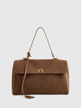 Classic Suede Shoulder Bag  Structured Flap Design - Detailed view