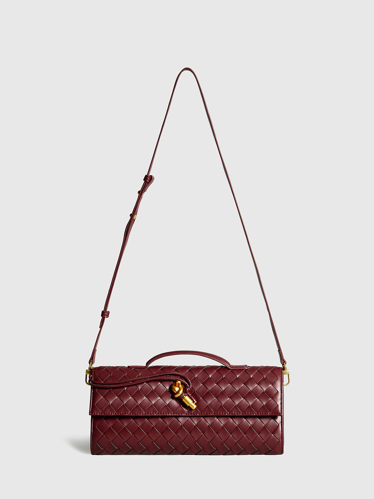Woven Leather Clutch  Burgundy Interlaced Pattern - Product detail 4