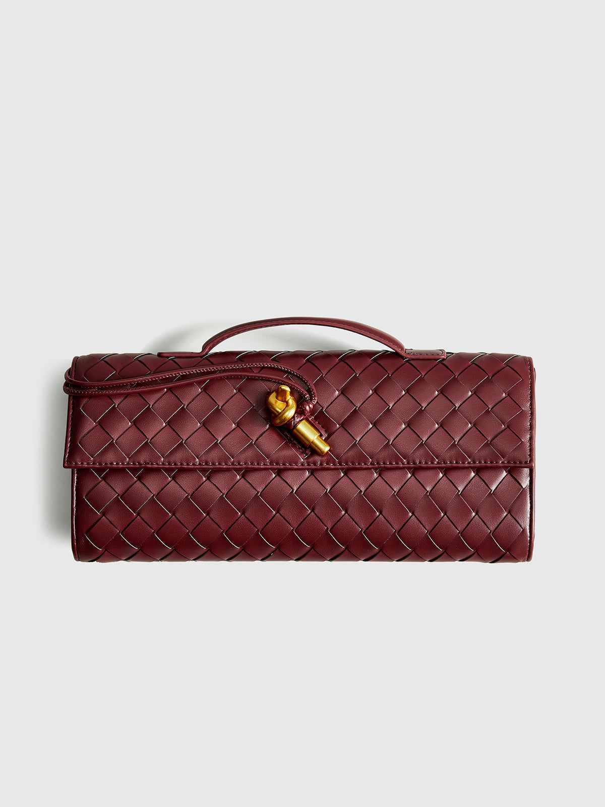 Woven Leather Clutch  Burgundy Interlaced Pattern - Detailed view