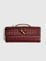 Woven Leather Clutch  Burgundy Interlaced Pattern - Detailed view