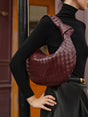 Designer Crescent Shoulder Bag  Woven Leather Pattern - Product showcase