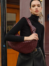 Designer Crescent Shoulder Bag  Woven Leather Pattern - Product example